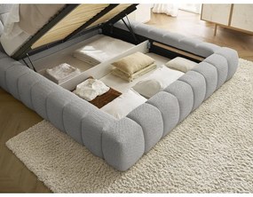 Светлосиво двойно тапицирано легло с място за съхранение с включена подматрачна рамка 160x200 cm Mont Blanc – Bobochic Paris