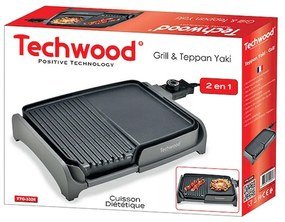 Скара тепаняки с грил 2в1 Techwood TTG-3326/2, 1600W, 33x26 см, Незалепващо покритие, Термостат, Черен