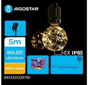 Aigostar - LED Соларни коледни лампички 10xLED/8 функции 6,5 м IP65 топло бял