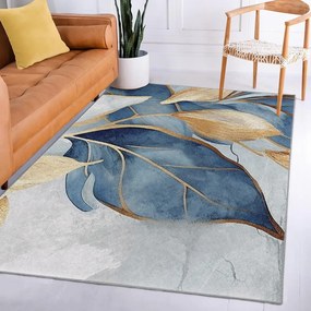 Синьо-златист килим подходящ за пране 120x180 cm Golden Leaves – Mila Home