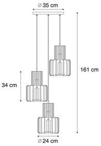 Ретро висяща лампа черна с оранжево 3 светлини - Felt
