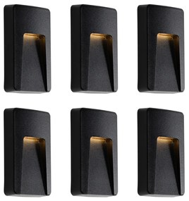 Комплект от 6 черни правоъгълни външни стенни лампи с LED IP65 - Gem