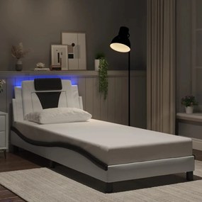3213993 vidaXL Рамка за легло Viana с LED без матрак бяла и черно 90x190 см