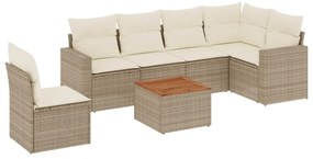 3256478 vidaXL Градински диван с възглавници, 7 части, бежов полиратан