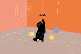 Тапет – Игрива котка с кълбета