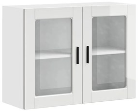 854089 vidaXL Кухненски стенен шкаф със стъклена врата Porto бял гланц