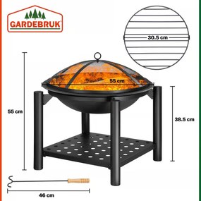 Градинска стоманена купа за огън с място за съхранение 55 см