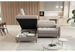 Светлокафяв кадифен сгъваем/с място за съхранение ъглов диван (ляв ъгъл/L форма) Barea – ELTAP