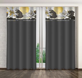 Класическа тъмносива завеса с принт на цветя от лотос Ширина: 160 см | Дължина: 270 см
