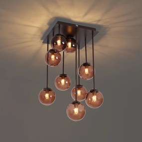 Дизайнерска таванна лампа бронз с бронзово стъкло 9-лампи - Атина