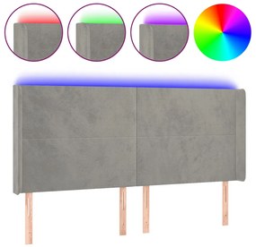 3123822 vidaXL LED горна табла за легло, светлосива, 163x16x118/128 см, кадифе