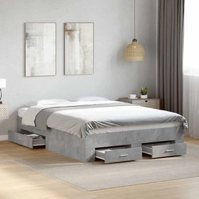 3280408 vidaXL Рамка за легло с чекмеджета, бетонно сива, 135x190 см