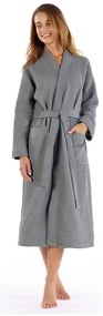 Сив памучен халат за баня размер M Mia Waffle - Foutastic