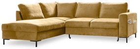 Жълт кадифен разтегателен ъглов диван (ляв ъгъл) Lofty Lilly – Miuform