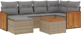 3260267 vidaXL Градински диван с възглавници, 7 части, бежов полиратан