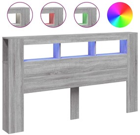 837363 vidaXL LED горна табла, сив сонома, 180x18,5x103,5 см, инженерно дърво