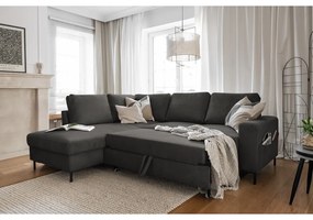 Тъмносив разтегателен ъглов диван от рипсено кадифе (ляв ъгъл) Lofty Lilly – Miuform