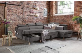 Тъмносив кадифен U-образен ъглов диван (десен ъгъл) Sweet Harmony - Miuform