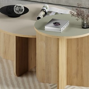 Кремави/естествени кръгли масички за кафе в комплект 2 бр. от декор от дъб ø 70 cm Hillary – Marckeric