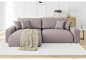 Светлорозов разтегателен ъглов диван от рипсено кадифе (променлив) Sara – Ropez