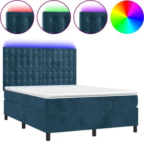 3136363 vidaXL Боксспринг легло с матрак и LED, тъмносиньо, 140x190 см, кадифе
