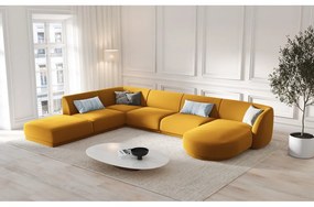 Ъглов диван от кадифе в цвят горчица (ляв ъгъл/U) Miley - Micadoni Home