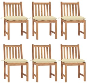 3073132 vidaXL Градински столове, 6 бр, с възглавници, тиково дърво масив