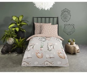 Сиво-кафяво памучно детско спално бельо за детско креватче 120x150 cm Catlife – Good Morning