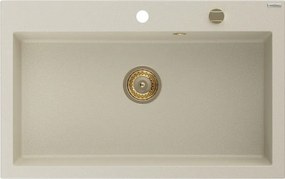Mexen Elix Гранитна мивка с 1 отделение 800 x 500 mm, бежова, златен сифон - 6527801005-69-G