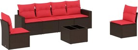 3251161 vidaXL Градински диван с възглавници, 7 части, полиратан, кафяв