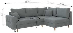 Сив ъглов диван от букле (десен ъгъл/L форма) Ariella – Ropez