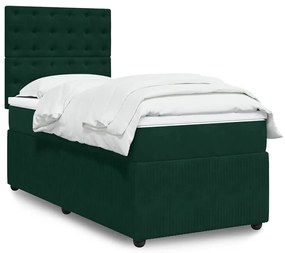 3292253 vidaXL Боксспринг легло с матрак, тъмнозелено, 90x200 см, кадифе