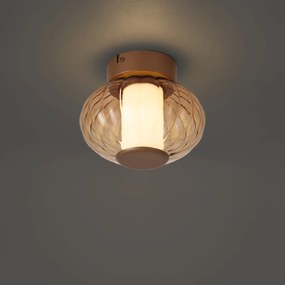 Margherite Designer Brass Ceiling Lamp, 18cm, with Amber Glass & Integrated 3-Step Dimmable LED