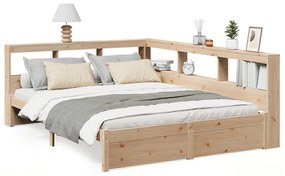 3324352 vidaXL Легло с етажерка за книги, без матрак, 140x200 см, бор масив