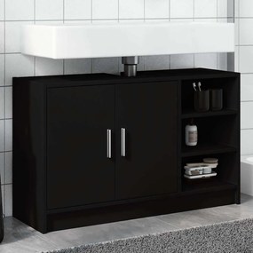 848123 vidaXL Долен шкаф за мивка, черен, 90x29x55 см, инженерно дърво