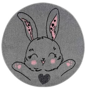 Сив кръгъл детски килим Smiling Bunny Ширина: 120 см