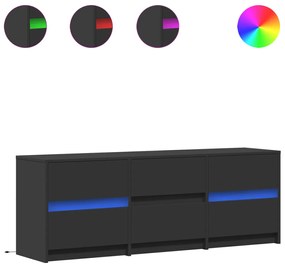 3307920 vidaXL ТВ шкаф с LED, черен, 140x34x50 см, инженерно дърво
