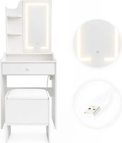 Тоалетка с LED огледало – табуретка, чекмедже, 2 рафта