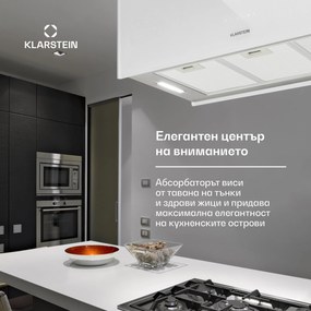Klarstein XL полилей абсорбатор за остров 90cm рециркулация 577м³/ч LED сензорен бял
