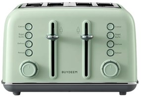 Тостер за хляб BUYDEEM DT640E, 1800W, 4 слота, 7 автоматични програми, 7 степени на препичане, LED индикатори, Тави за трохички, Високо изскачане, Зелен