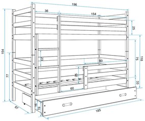 Двуетажно легло Riccon-Γραφίτης - White-200 x 90