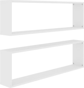 807079 vidaXL Стенни кубични рафтове 2 бр бели 100x15x30 см инженерно дърво
