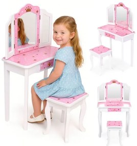 Детска козметична масичка с тройно огледало и табуретка
