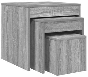 815226 vidaXL Стифиращи маси, 3 бр, сив сонома, инженерно дърво