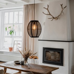 Ориенталска висяща лампа черна текстил 35 см - Rob