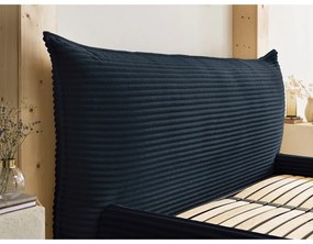 Тъмносиньо двойно тапицирано легло с място за съхранение с включена подматрачна рамка 180x200 cm Jade – Bobochic Paris