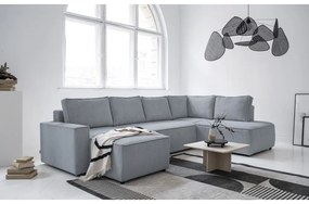 Светлосив разтегателен ъглов диван от рипсено кадифе (десен ъгъл/"U" форма) Brave Dave – Miuform