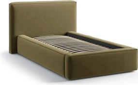 Зелено единично легло 90x200 cm тапицирано с място за съхранение с включена подматрачна рамка Jodie – Micadoni