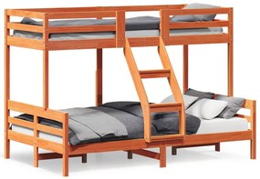 3207172 vidaXL Двуетажно легло, 90x200/120x200 см, восъчнокафяво, бор масив