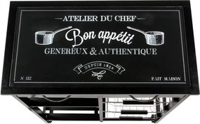 Кухненска количка 5five Gustaf, Черен, С плот от стъкло